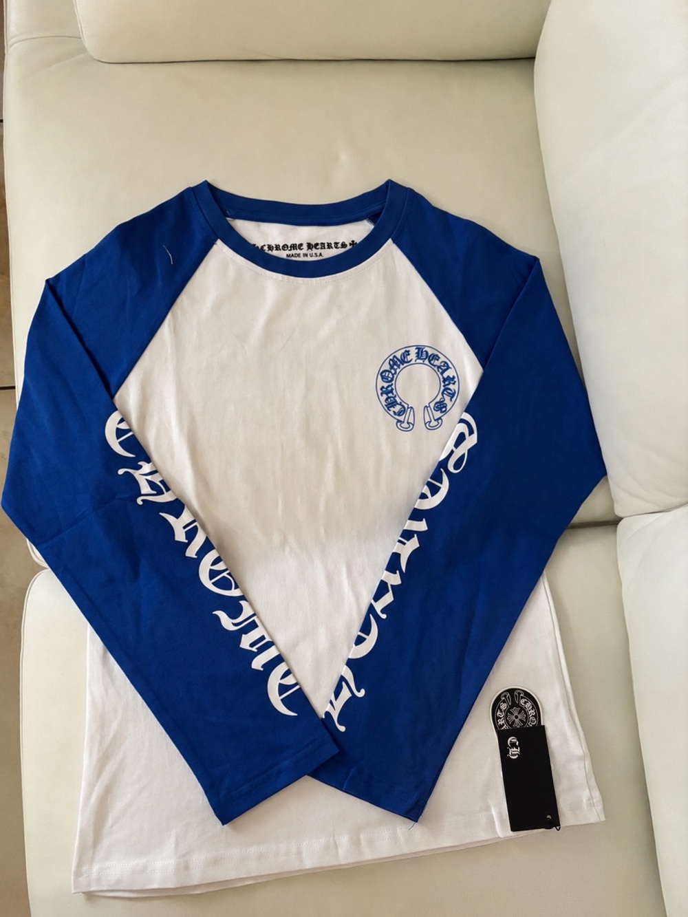 Chrome Hearts White & Blue Long-Sleeve Raglan Tee